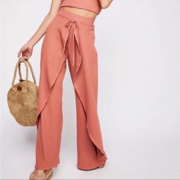 Free People Beach Saturday Night Ribbed Wrap Pants Size M Black - Picture 9 of 10